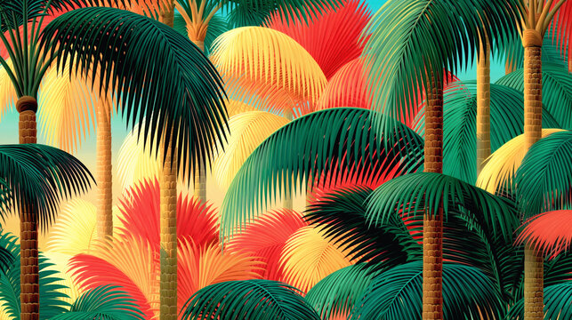 Colorful Tropical Palm Forest Background