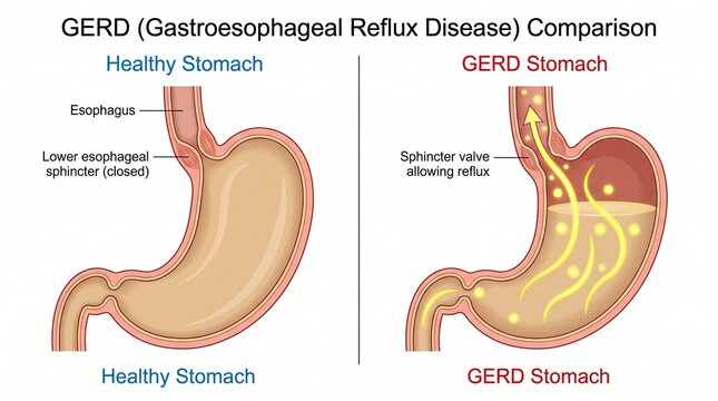Gerd gastroesophageal reflux disease comparison healthy vs unhealthy stomach
