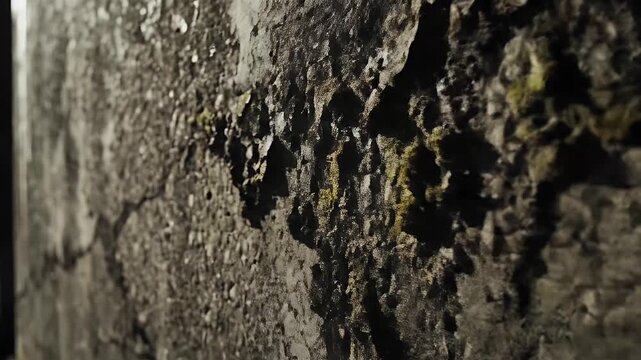 A close-up view reveals the intricate texture and numerous holes in the bark of a weathered tree trunk, showcasing the effects of nature and time.