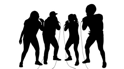 Black silhouettes of people jumping rope isolated on transparent background, Vector © md