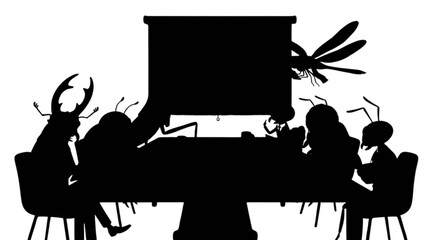 Black silhouette of insects in a meeting isolated on transparent background, Vector © md
