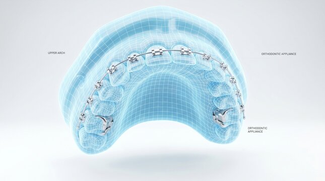 Orthodontic appliance dental model with brackets and archwire