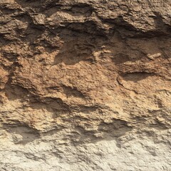Fototapeta premium Rugged wall of natural stone exhibiting a transition from deep shadow brown to light sandy beige, evoking a sense of timeless endurance and raw strength