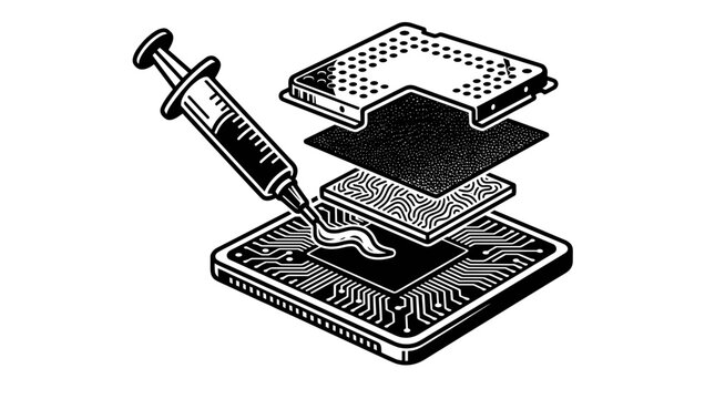 Computer Processor Thermal Paste Application Illustration.