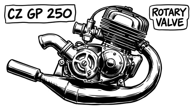 CZ GP 250 Rotary Valve Engine Illustration.