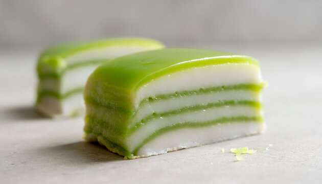 Vietnamese B&aacute;nh Đa Lợn Layered Pandan Coconut Cake Slice