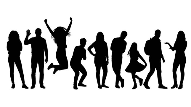 Silhouette group of people dancing together isolated on transparent background, Vector