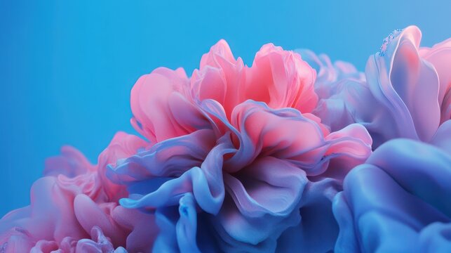 Abstract Floral Bloom with Dynamic Fluid Motion of Soft Pink and Blue Petals