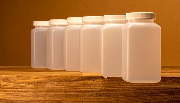 Row of White Bottles with Symmetry &ndash; Minimalist Visual for Editorial, Lifestyle, or Packaging Branding Themes