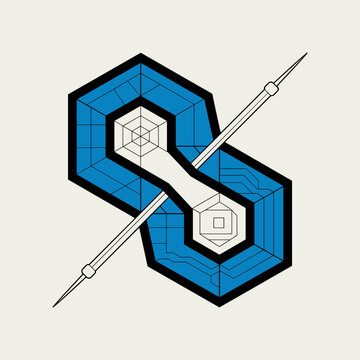 Industrial desk cutter revealing geometric internet window - Great for cloud collaboration platforms, workflow shortcut software, or future tech concepts.