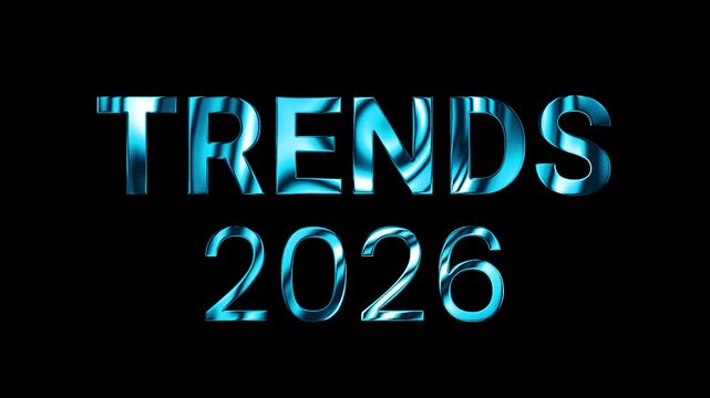 Trend 2026 text design with blue curve lines shine animation