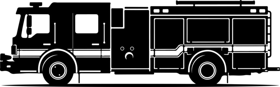 Fire truck, emergency vehicle, rescue transport, black silhouette, vector illustration