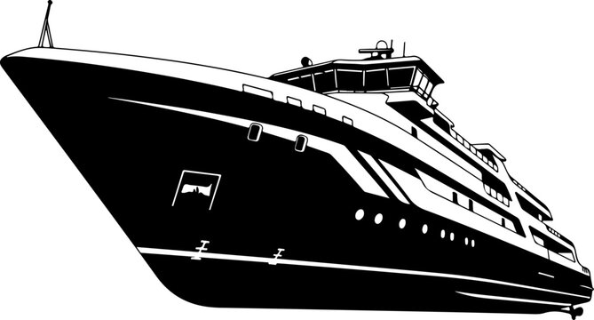 Luxury yacht, black boat, vector illustration, nautical design, sailing vessel