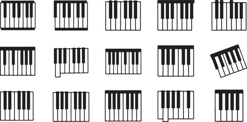 Obraz premium Piano keyboard icons, music instrument symbols, black and white graphics