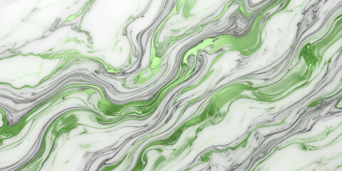 Fototapeta premium An abstract marbling pattern featuring flowing swirls of emerald green, gray, and white, creating a dynamic and organic texture reminiscent of natural stone.