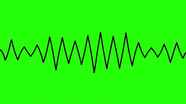 Animated black zigzag line moving across green chroma key background. A seamless loop of a thin waveform oscillating. A simple abstract design element