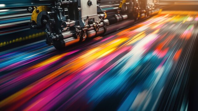 Offset Printing Press in Motion Showing the Steady Transfer of Ink to Paper with Smooth Gradients