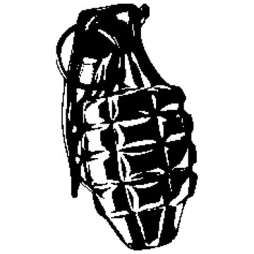 Black and white illustration of a hand grenade on white background