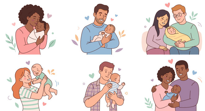 Cute Parenting and Newborn Family Vector Illustration Set