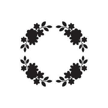 Black floral decorative elements with leaves in four corners