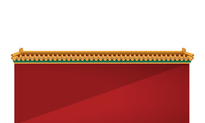 Traditional Chinese Ancient Palace Red Wall with Yellow Glazed Tile Roof Vector Illustration on White Background © Keepes