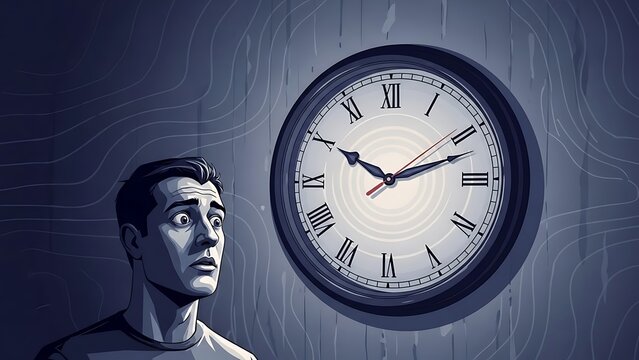 Man looking at clock with concern.