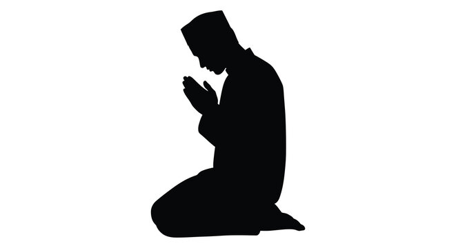 Praying man in traditional hat silhouette