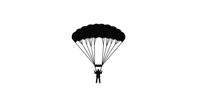Skydiver with open parachute black silhouette