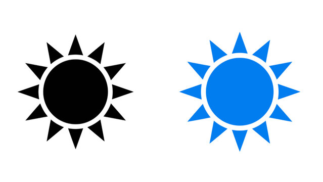 Sun icons set in black and blue colors for weather and summer design