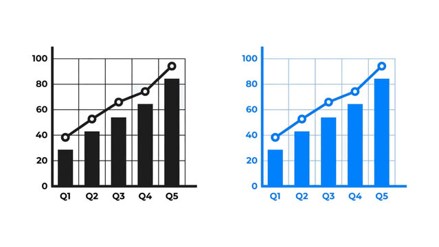 Growth bar chart and line graph showing upward trend for quarterly business data analysis