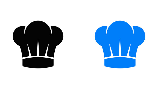 Chef Hat Icons Set of Two Minimalist Toques for Culinary and Restaurant Branding in Black and Blue Flat Vector Design