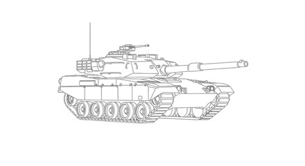 Military battle tank line art drawing on white background © Dhiyak