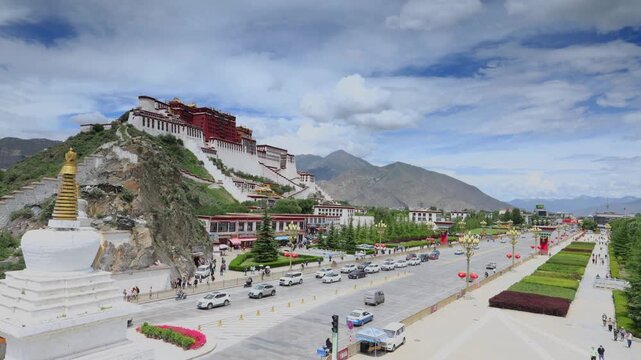 Potala Palace and city traffic in Lhasa, Tibet in Potala Palace, Lhasa, Tibet, China