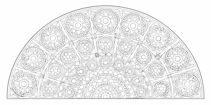 intricate circular design reminiscent of gothic rose window line drawing