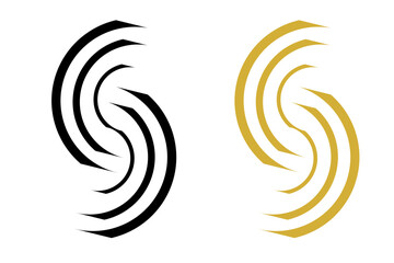 Obraz premium letter S logo design with golden and black wavy lines