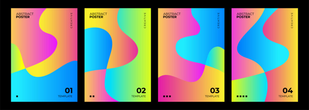 Set of Abstract Posters. Vibrant gradient wavy shapes. Creative futuristic graphic designs. Vector illustration.