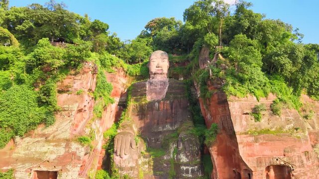 Leshan Giant Buddha in Sichuan Forest Cliffs in Leshan Giant Buddha, Sichuan, China
