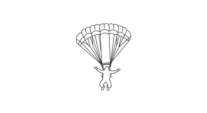 Minimalist line art illustration of a person on a parachute jump, showcasing skydiving adventure.