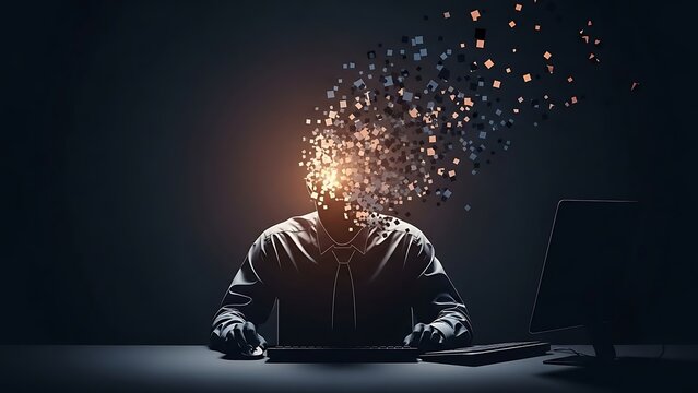 Man with head exploding with ideas.