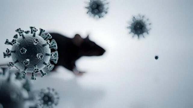 3D visualization of hantavirus particle and mouse representing infectious rodent borne respiratory disease concept