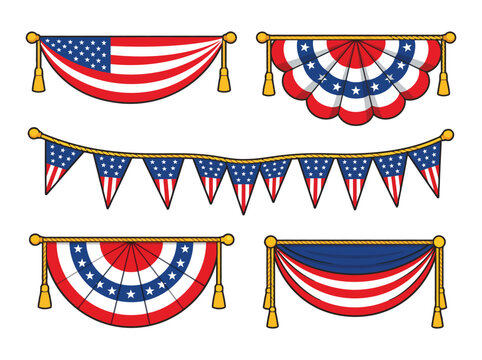 Illustration of patriotic decorations for fourth of july independence day celebration with flags and bunting 