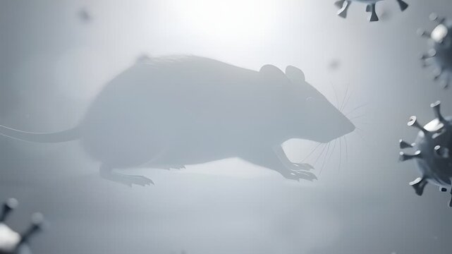 3D visualization of a hantavirus particle and infected mouse representing rodent virus outbreak medical concept