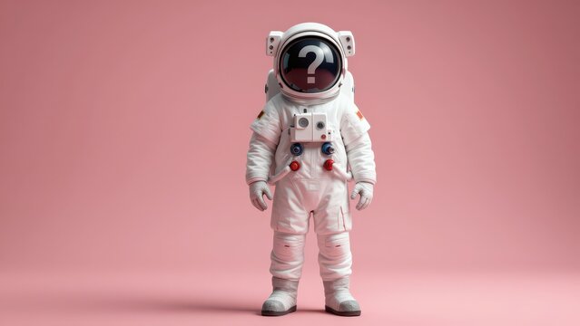 Astronaut in White Spacesuit Standing Against Pink Background