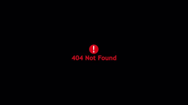404 Error Screen Animation Concept of Web Crash ,Internet Failure, Data Error, Online Problem and Technology Warning  on Transparent Background  ,404 Page Not Found  animation in 4K with Alpha Channel