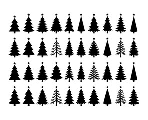 Obraz premium Christmas pine tree silhouettes icons set