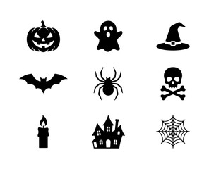 Obraz premium Halloween festival scary elements solid icons pack