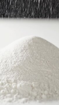 Close up of white powder and grains with soft blur