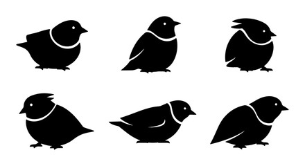 Charming Black Bird Silhouettes, Cute Avian Icons Set, Simple Vector Graphics for Nature and Wildlife Designs © Shimu