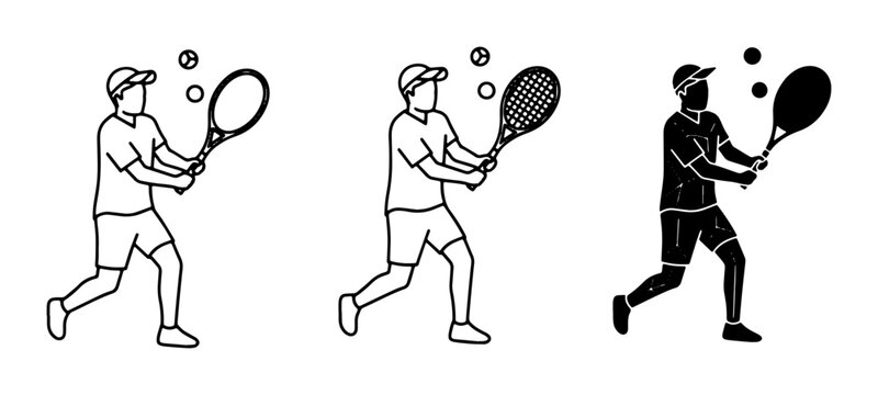 Tennis Player Icon Set, Sport Action Graphics, Athlete Silhouette Vector Collection