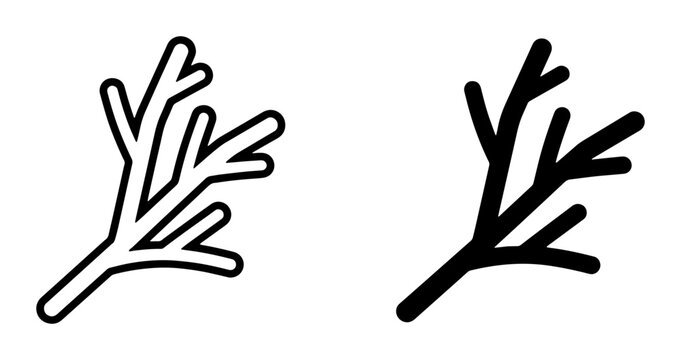 Outline and Silhouette of a Dill Sprig, Fresh Herb Icon, Culinary Ingredient Vector Art